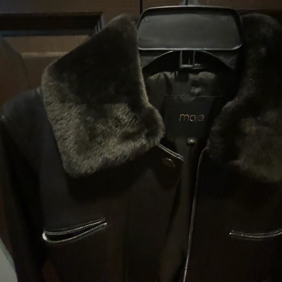 Maje dark brown leather aviator jacket - Picture 3 of 15